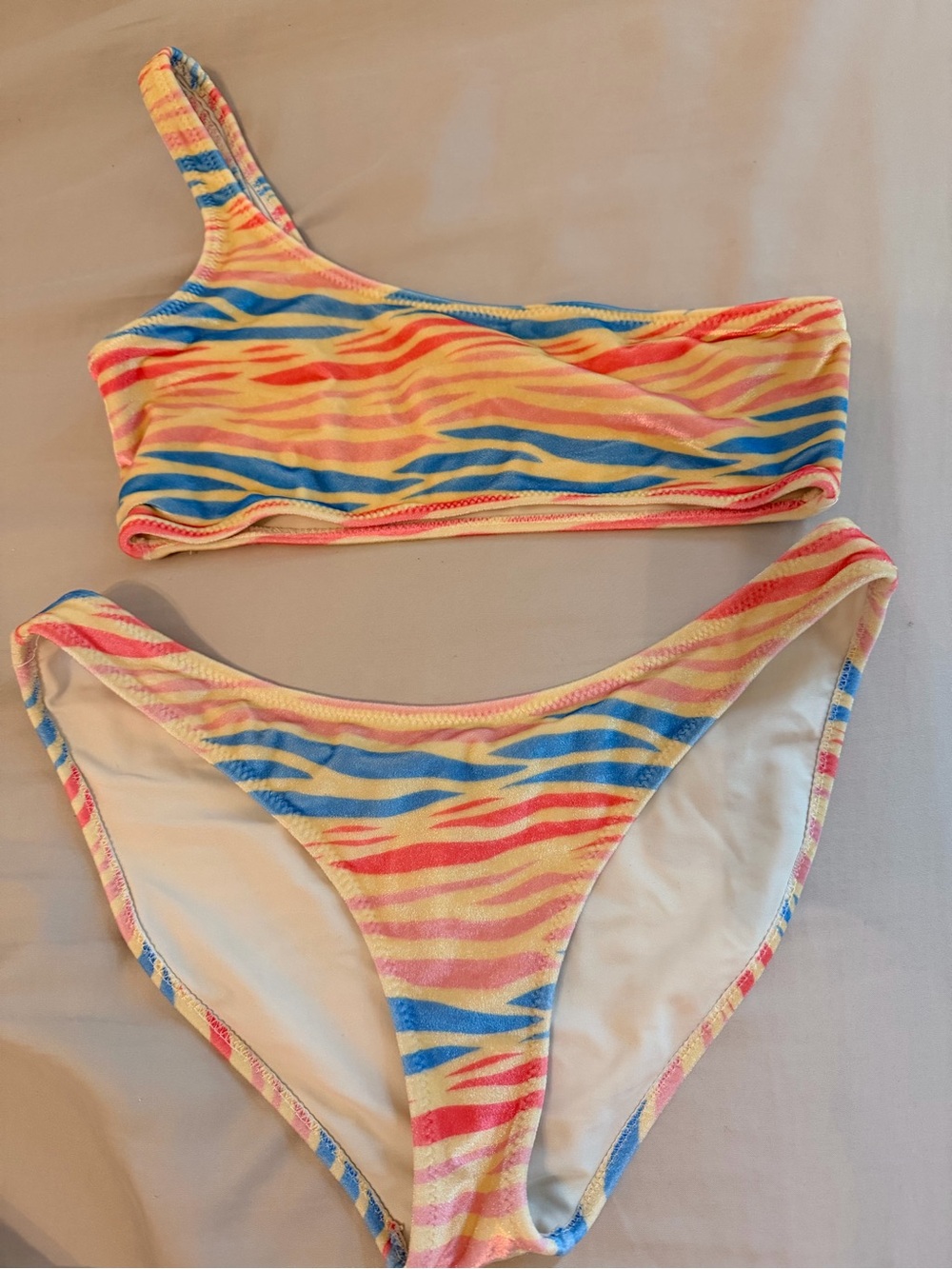 triangl swimwear Yellow Pink Blue Zebra-Stripe One-Shoulder Bikini